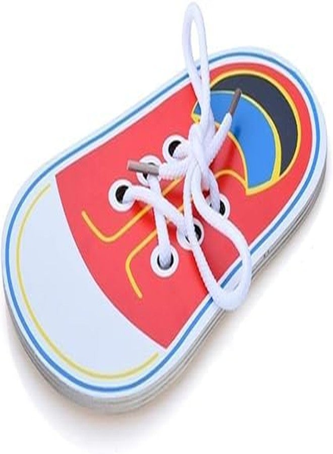 Fansoftiks Red Wooden Shoe Tying Practice, Learn to Tie Your Own Shoes Threading Lacing Shoes Training Early Learning Kits, Threading Lacing Shoes Training Board Early Learning,Decorative Accessories - Image 1